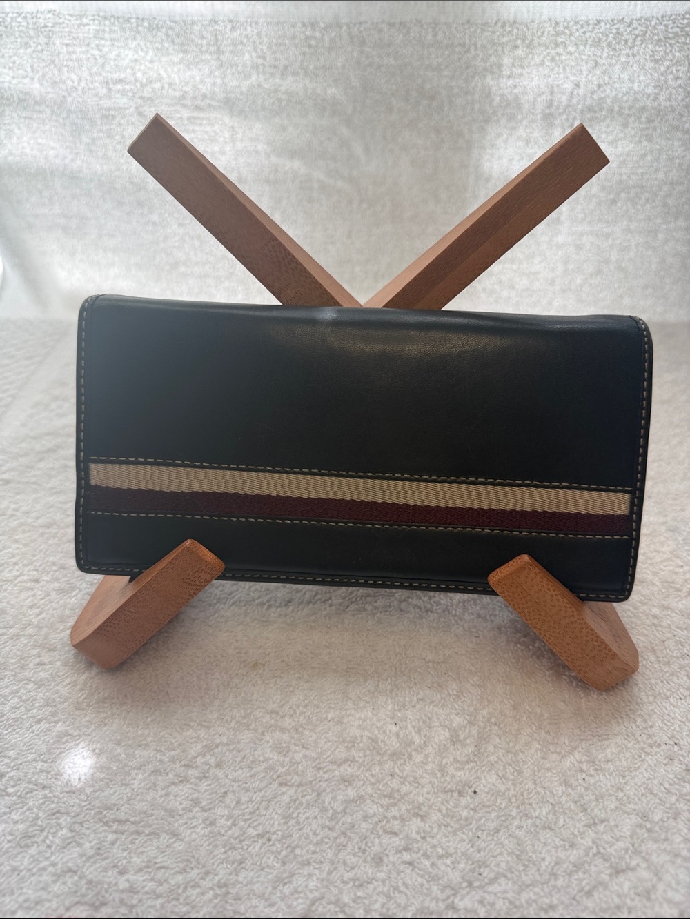 Coach Black Leather Wallet with Contrasting Stripes